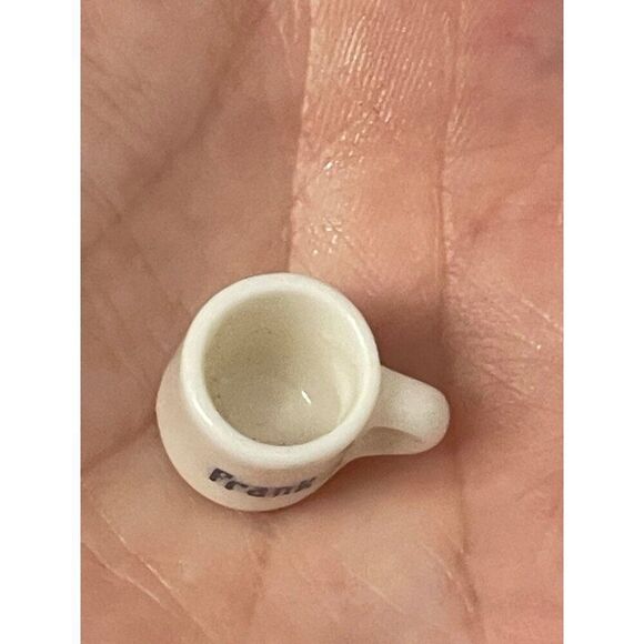 Vintage Miniature White Ceramic Coffee Mug With name Frank Spell Out Dollhouse - Picture 7 of 9